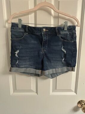 SO Dark Blue Distressed Rolled Cuff Denim Shorts